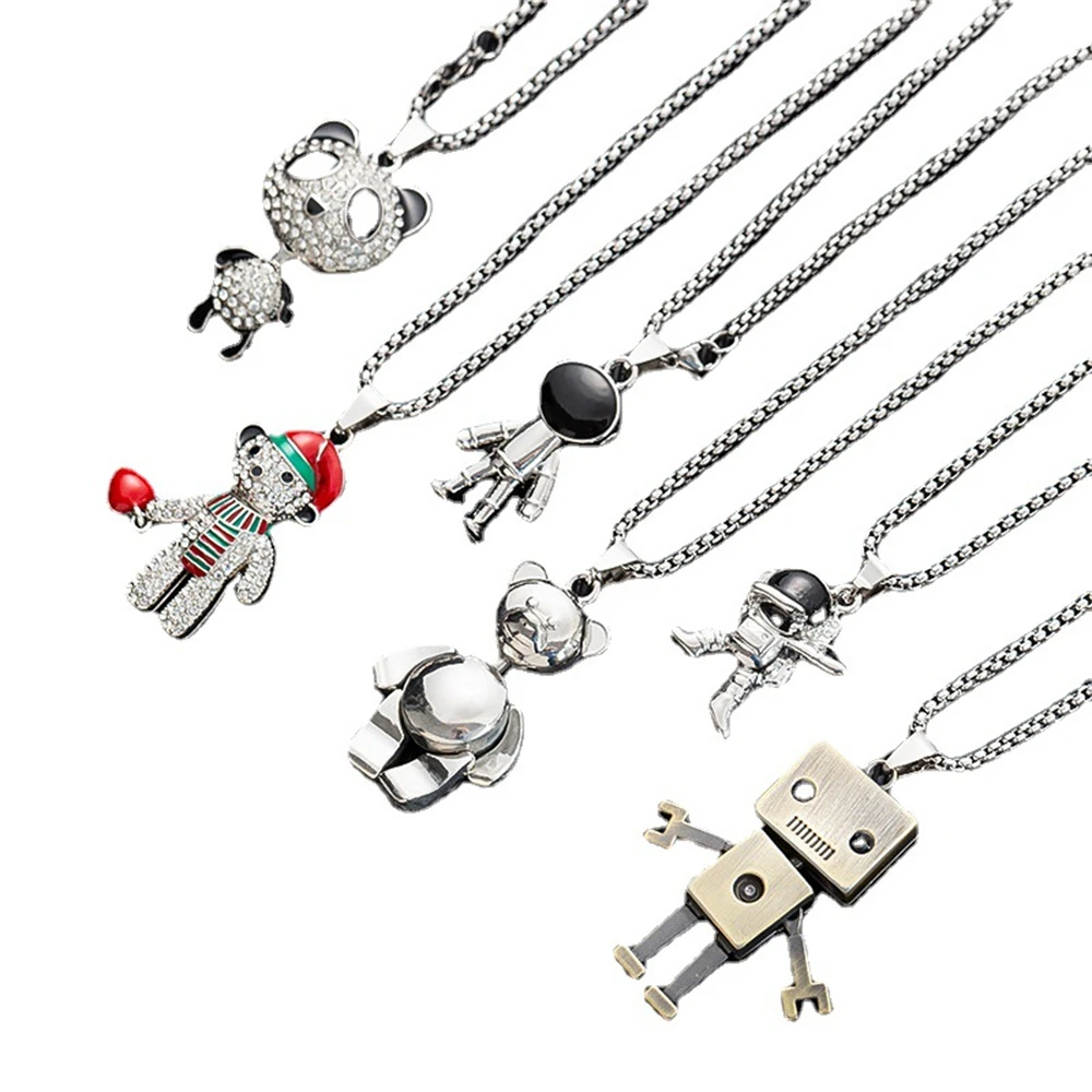 20Pcs/Lot Fashion Trendy Skull Robert Smile Face Pendant Stainless Steel Sweater Chain Necklace for Men Women Jewelry Gifts image 5