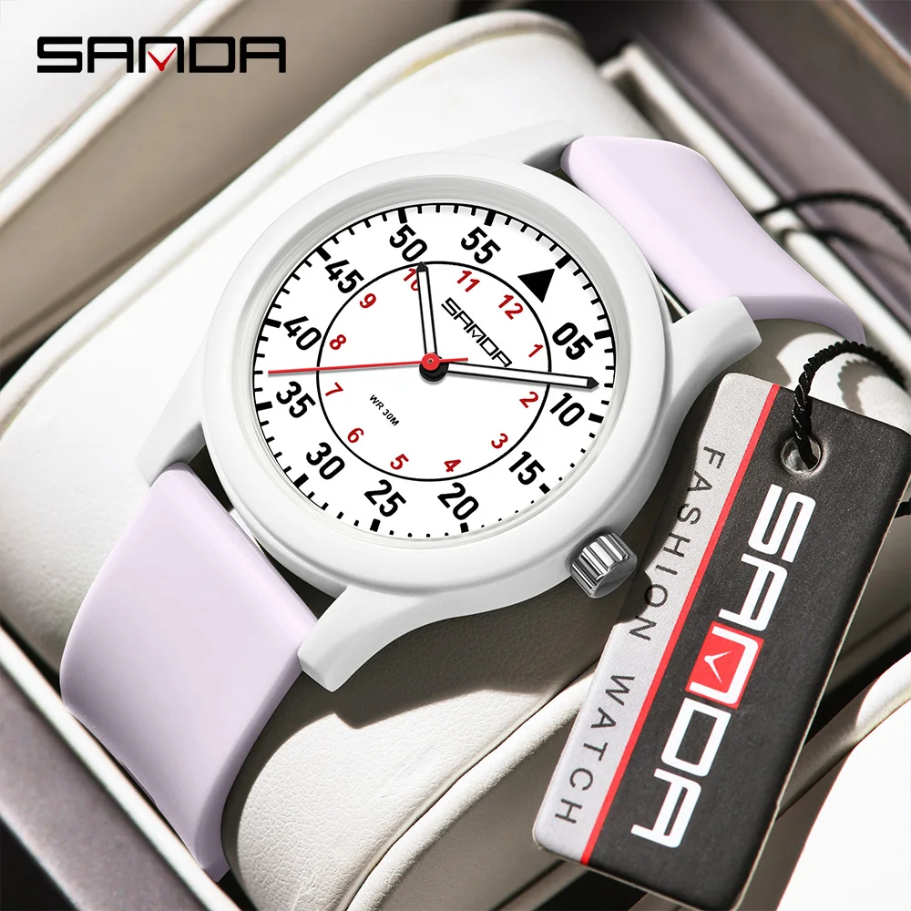 SANDA Новинка 3268, модные трендовые студенческие кварцевые часы, водонепроницаемые ночники, повседневные женские студенческие кварцевые часы 2024