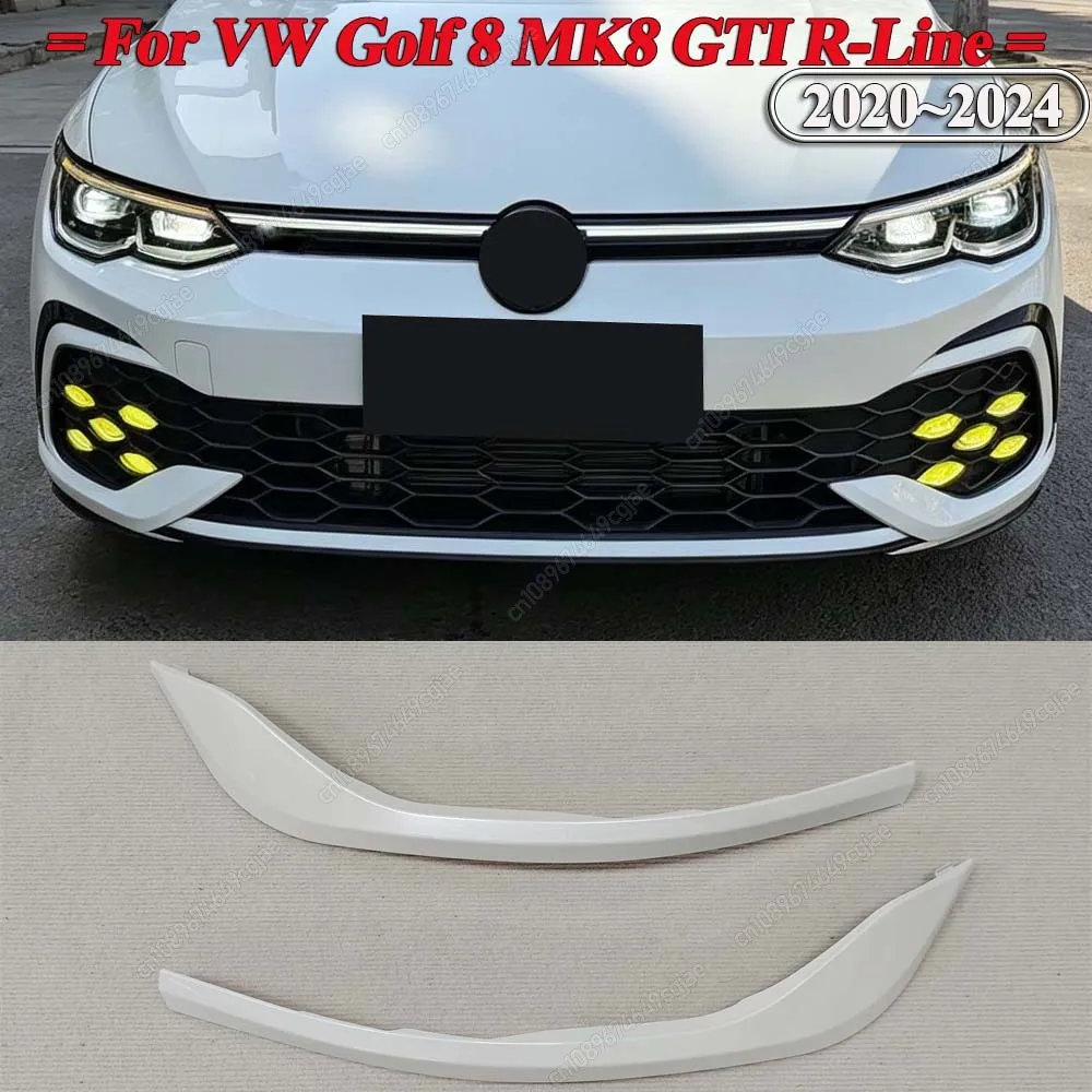 For VW Golf 8 MK8 GTI / R-Line 2020-2024 Car Front Bumper Side Splitter Front Fog Lamp Orotective Cover ABS White Trim Body Kits