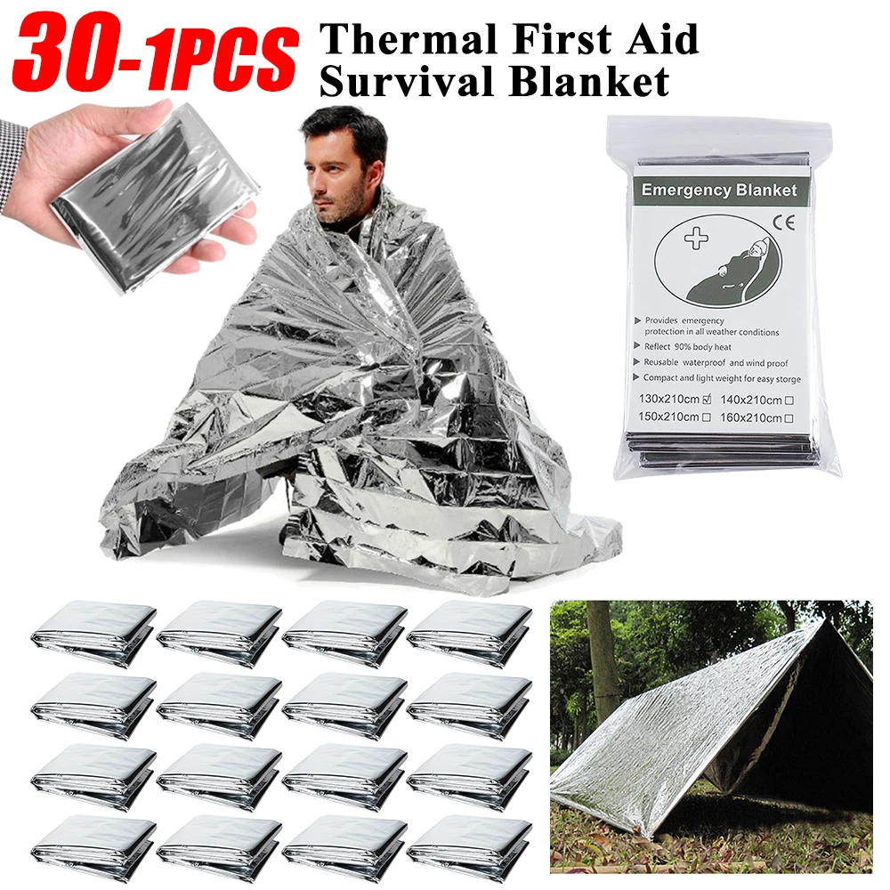 30-1 Uds manta de rescate de emergencia supervivencia al aire libre manta de supervivencia de primeros auxilios Kit de rescate militar manta térmica de lámina de rescate ﻿