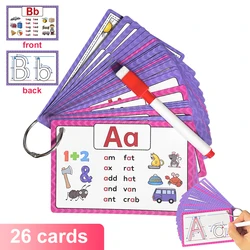 Alfabeto fonética CVC para niños, tarjetas Flash para aprender palabras, letras abc con bolígrafo reaible, práctica de escritura, juguetes educativos para niños, 26 Uds.