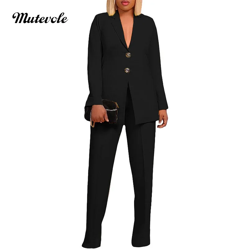 

Mutevole Casual Solid Color Blazer Suits Two Piece Set Women Single Breasted Notched Collar Jacket and Pants Office Wear Clothes