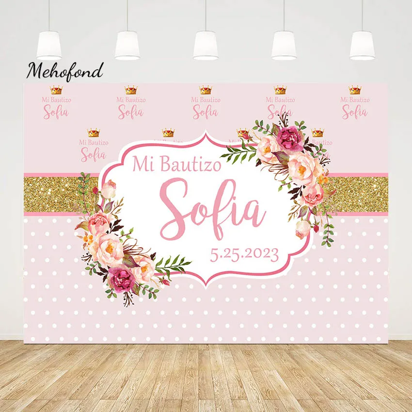 Mehofond Mi bautico sfondo personalizzato Sofia prima comunione battesimo fiore Baby Shower sfondo battesimo Studio