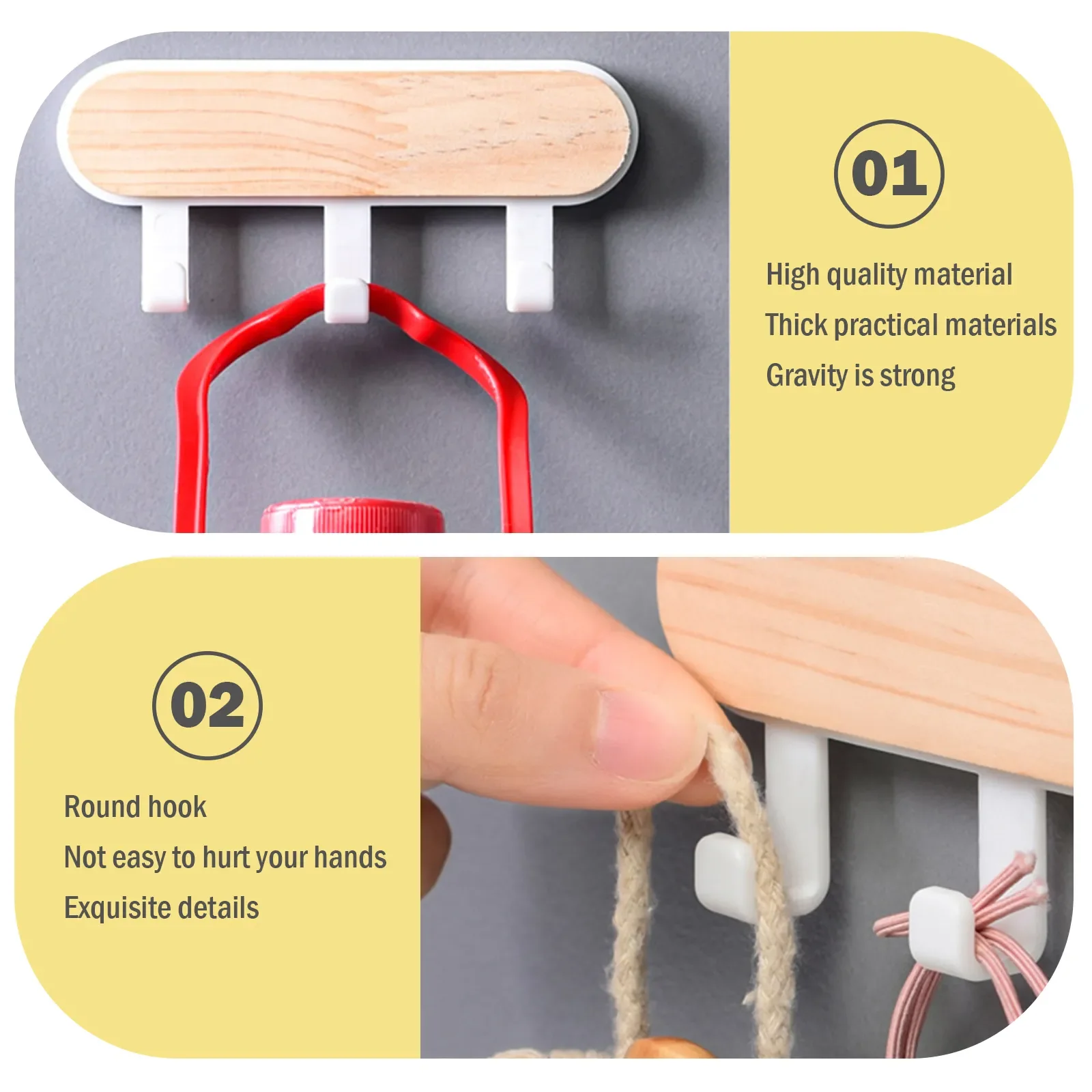 1Pcs Strong Self Adhesive Door Wall Hangers Hooks ABS Wood Hat Racks Key Hanger Wall Organizer Kitchen Bathroom Accessories