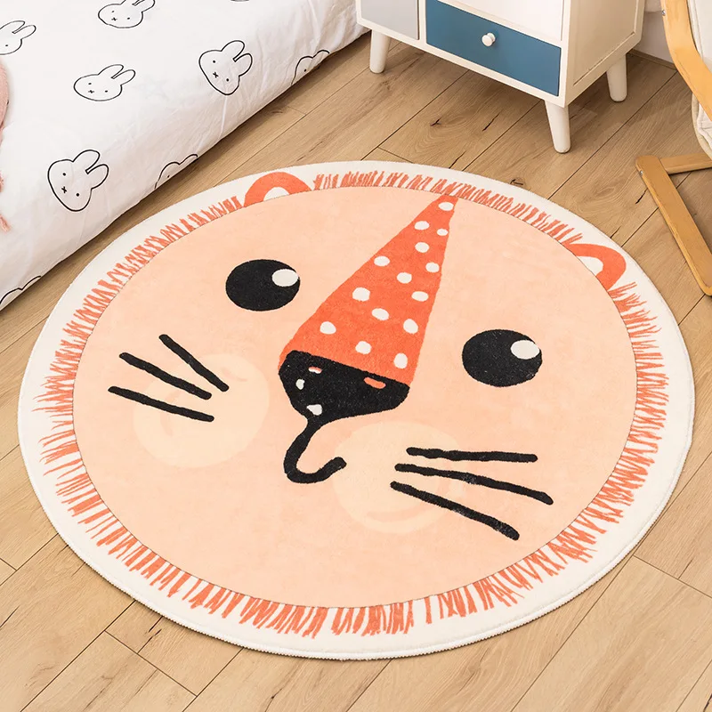 Cartoon Animal Lion Tiger Carpets Round Kawaii Home Soft Fur Area Rugs Child Bedroom Decor Living Room Bedside Floor Mat Doormat