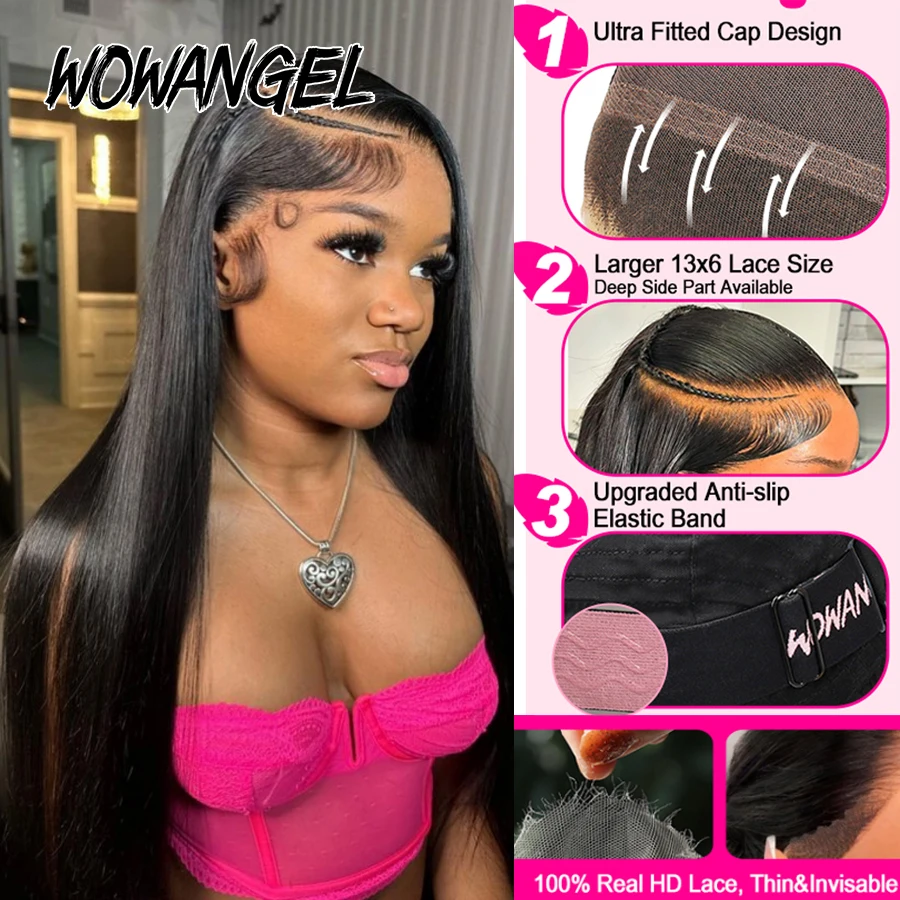34inch Virgin Hair 13x6 HD Lace Frontal Wigs 250% Straight HD Lace Front Wigs Human Hair Skinlike Deep Parting Pre Plucked