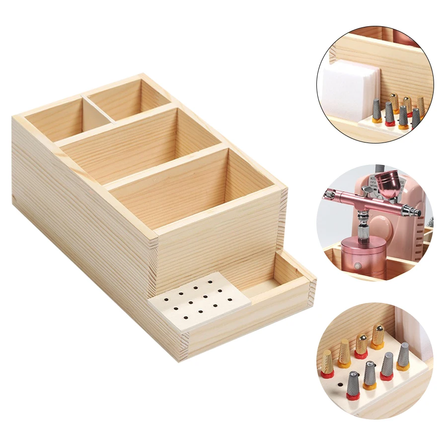 1Pcs Large Size Nail Drill Bits Holder Display Stand Home Shop Wooden Nail Tool Box Storage Case Organizer