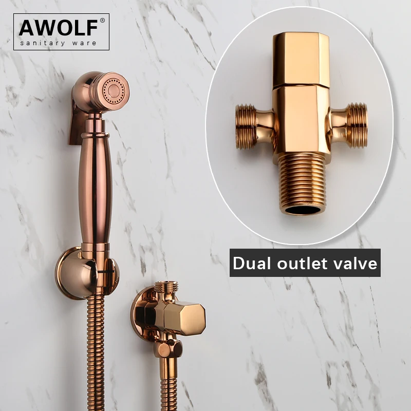 Awolf Rose Gold Handheld Toilet Shower Bidet Sprayer Solid Brass Hygienic Shower Head WC Shattaf Set Bidet Faucet AP2109