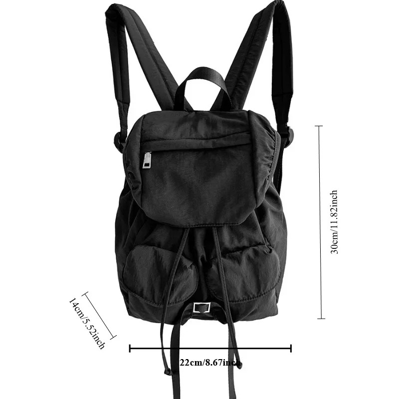 Bright Color Vigorous Backpack Women Student Large Capacity Ruched Nylon School Bag Solid Color Easy Designed Flap String Bag