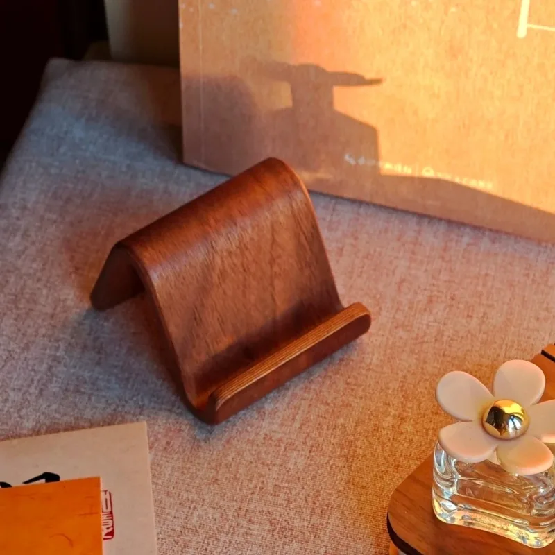 Simple Creative Solid Wood Phone Holder Black Walnut Phone Stand Business Card Display Rack Home Office Desktop Decoration - náhled 4