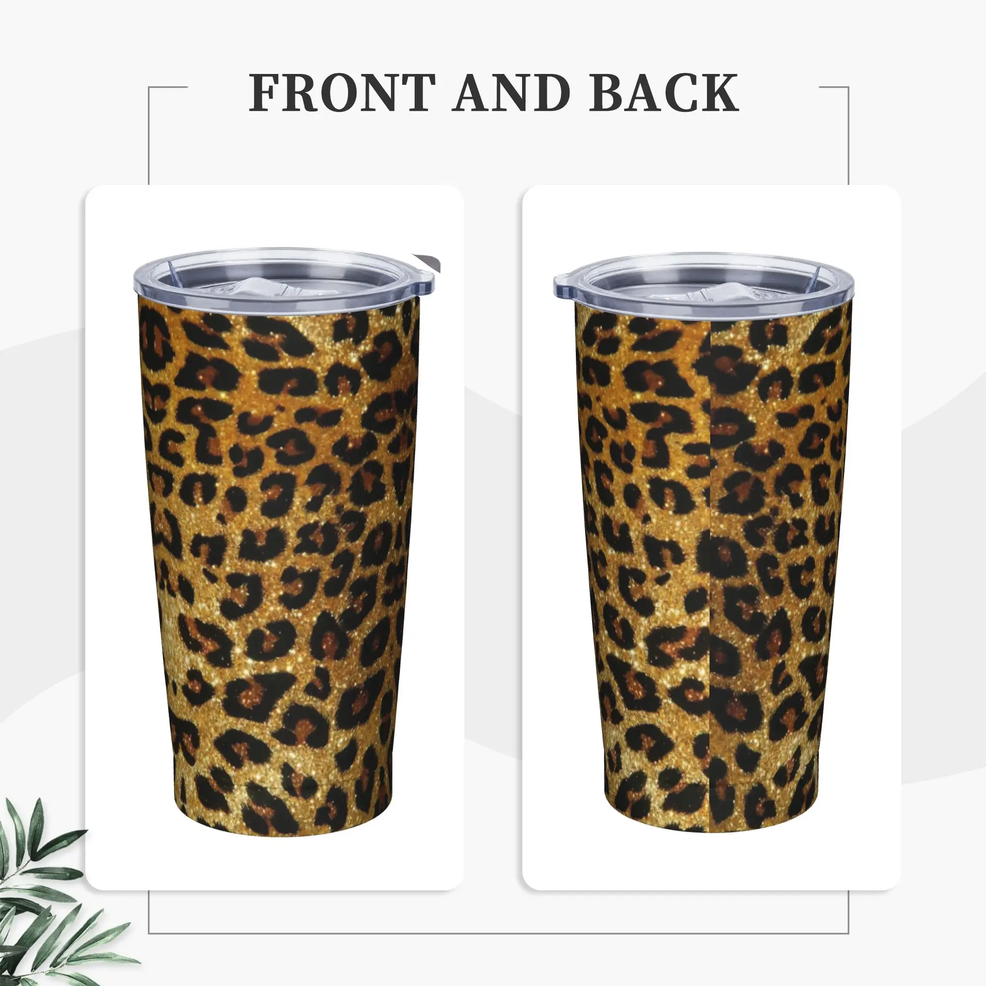 Leopard Tumbler Vacuum Insulated Faux Fur Coffee Cups with Lid Straw Travel Outdoor Mugs Water Bottle, 20oz