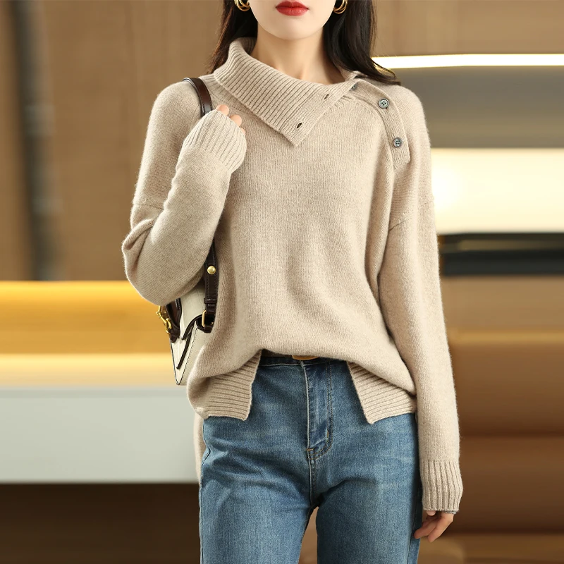 

2024 Autumn/Winter New Cashmere Knit Pullover 100% Merino Wool Sweater Woman's Loose Outerwears Korean Edition Women's Clothing