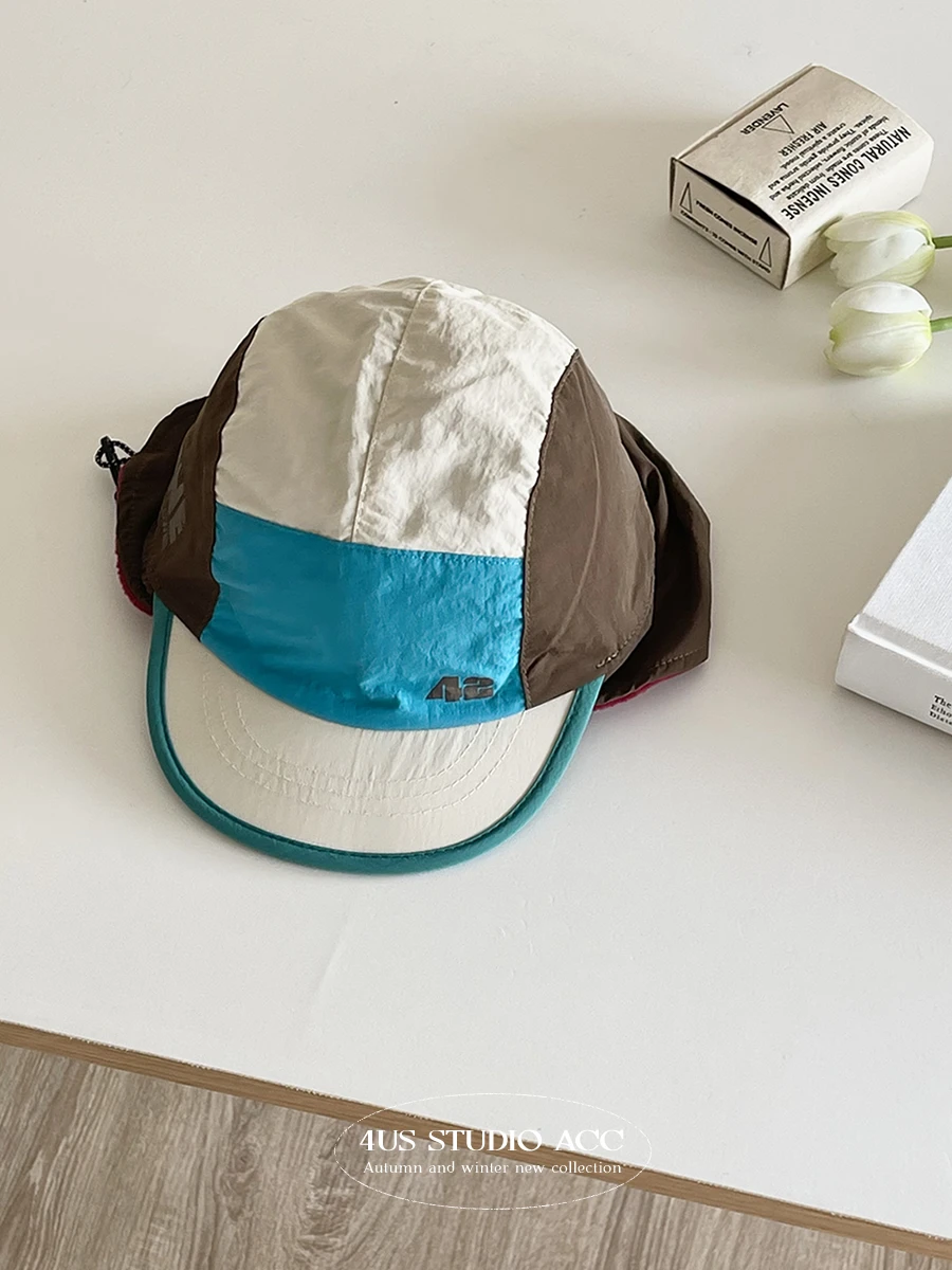 

Autumn and winter retro color matching windproof riding ear protection Lei Feng hat women's outdoor drawstring baseball cap