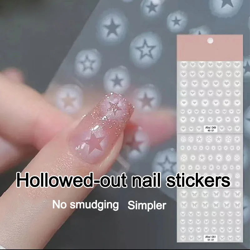 Branco flor oco translúcido borboleta coração etiqueta do prego imprensa em unhas decalques oco coração estrela forma adesivo sliders zjt14
