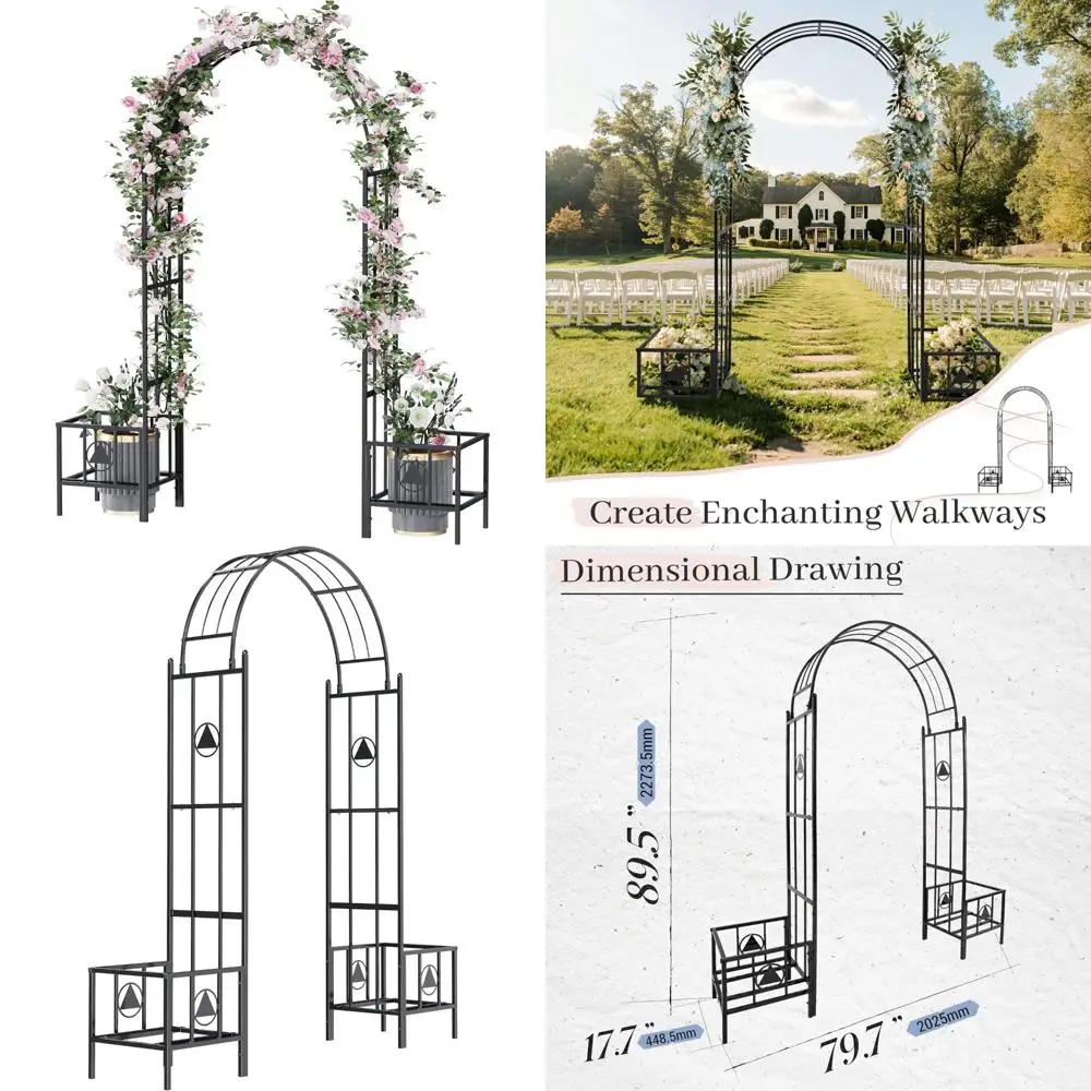 

Металлическая садовая арка высотой 7,5 футов с коробками для цветов и корзинами для вьющихся растений, идеально подходит для свадеб на открытом воздухе и садового декора