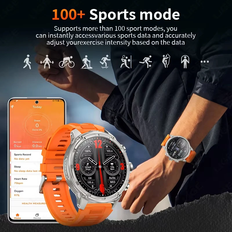 2025 New Men Military Outdoor 710mAh Battery Smart Watch TREX3 1.85-inch HD LED Flashlight Waterproof Bluetooth Call Smartwatch