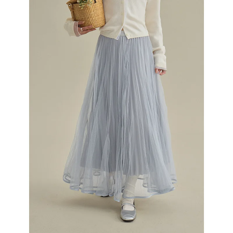 

Vintage High-waisted Pleated A-word Skirt Women's Clothing 2026 Spring Medium and Long Skirt