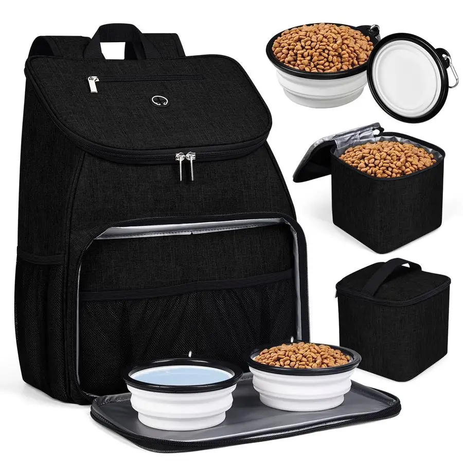

Travel Bag, Airline Approved Pet Supplies Backpack, Dog Travel Backpack Accessories Set with 2 Silicone Collapsible Bowls and 2
