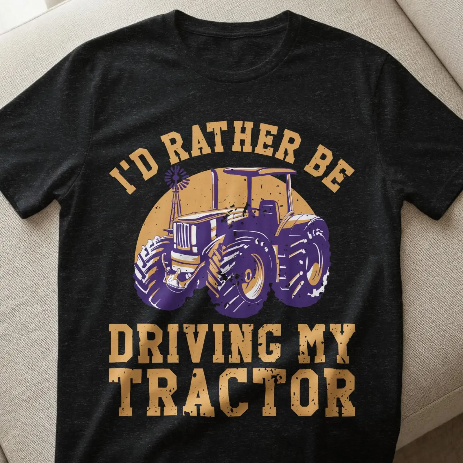 I'd Rather Be Driving My Tractor Rustic Farm T Shirt Funny Casual for Farmer Life Lovers vintage Washed homme Versatile