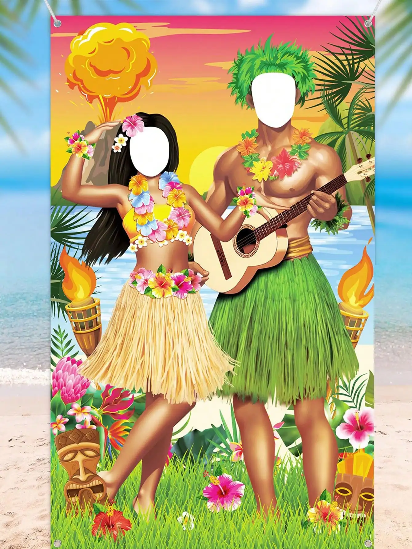 71*35.4 Inch Couples Photo Door Banner Hawaiian Party Decorations, Photo Props Summer Party Banner Hawaiian Door Banner Hawaiian