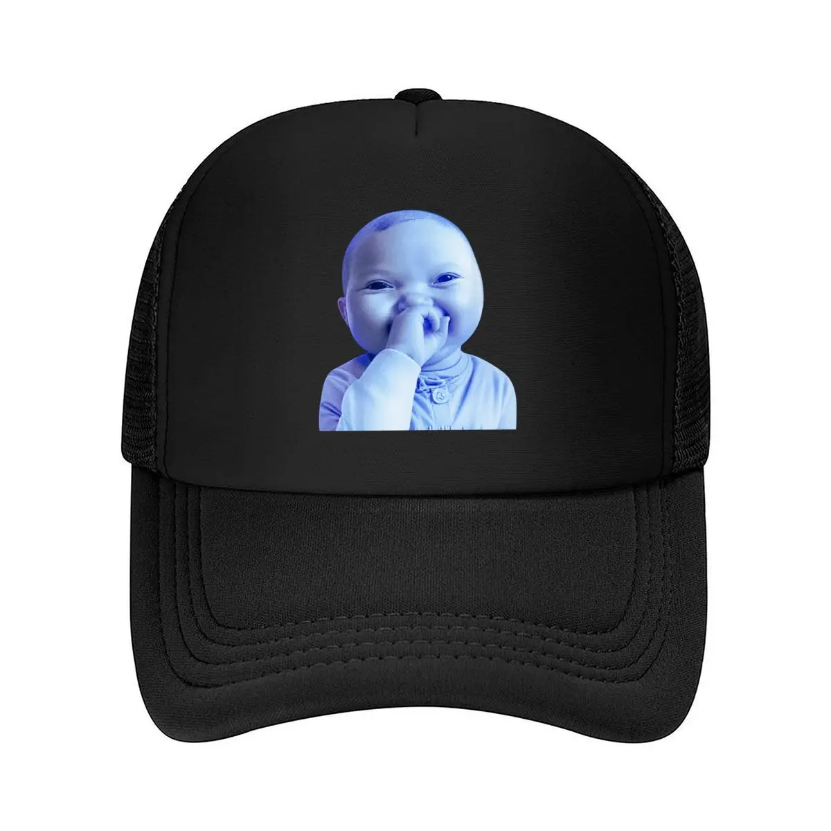 Funny Baby Holding Nose Laughing Meme Viral Trend Graphic Mesh Baseball Cap Hip Hop Dad Hat For Womens Unisex Female