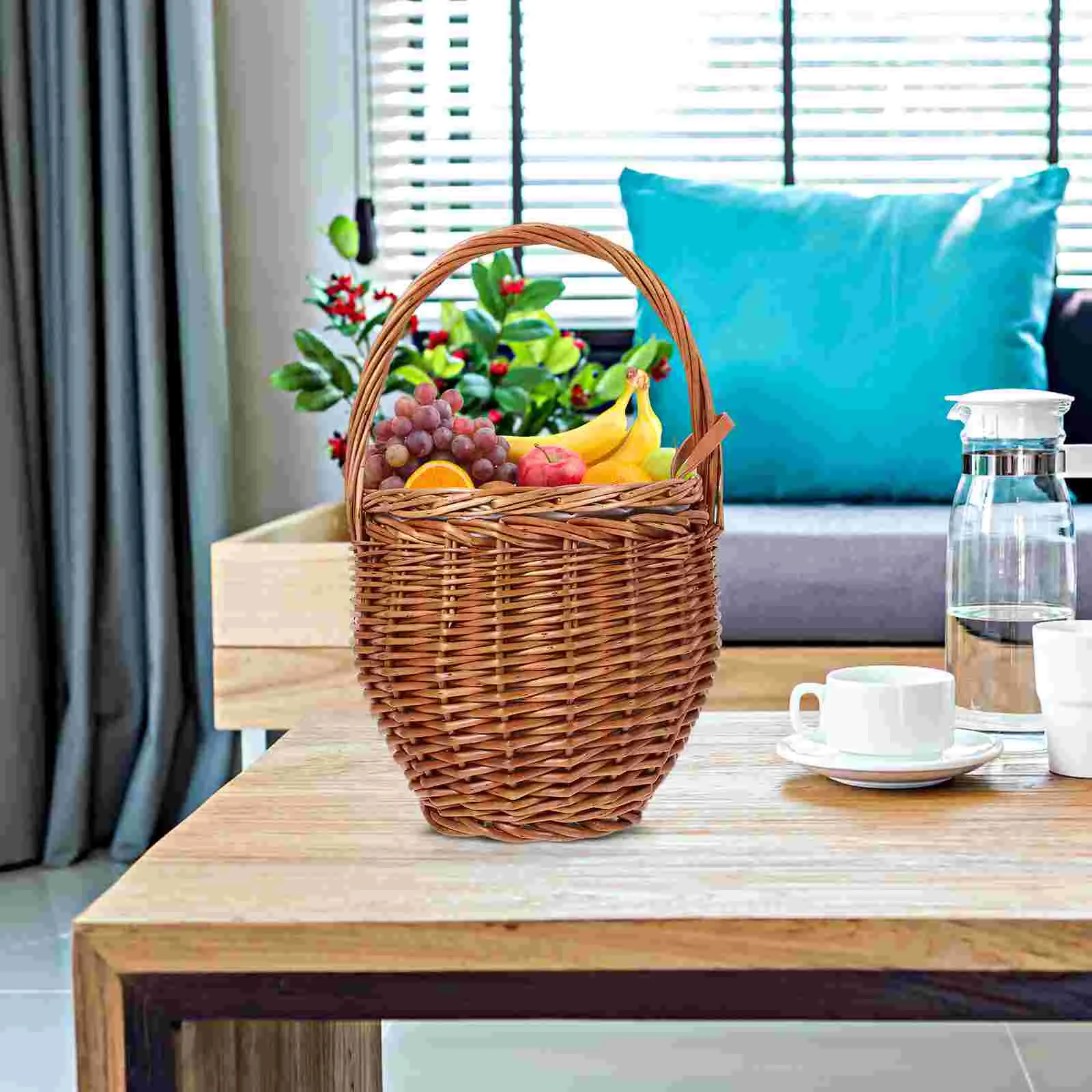 Foldable Picnic Basket Wicker Tray Decor Daily Supplies Multi-function Storage Shopping Bins with Lids