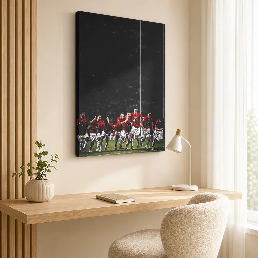 Red Soccer Team Stadium Collage Framed Canvas Poster Bold Style Canvas Wall Art With Customized Photo For Hallway Ideal Fan Gift