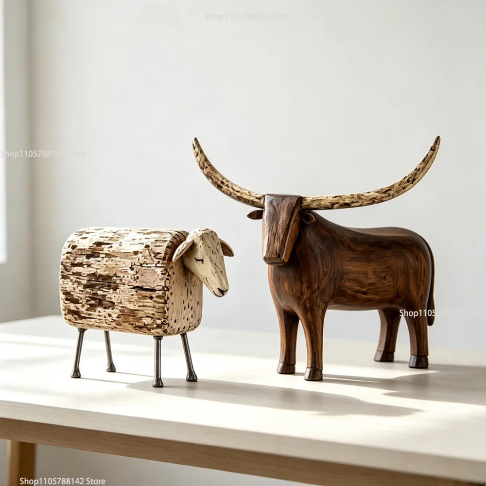 Vintage Longhorn Bull Sculpture,Rustic Farmhouse Animal Figurine Western Style Decorative Statue for Living Room Home Decor