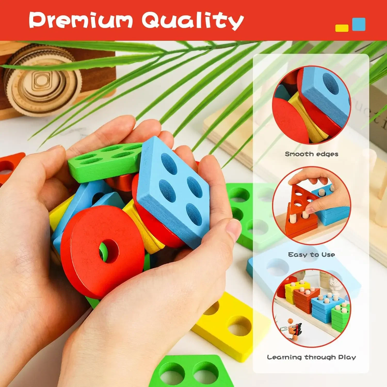 Wooden Sensory Toys for Toddlers Montessori Stacking and Sorting Learning Toy Activities Puzzles 20 PCS Medium