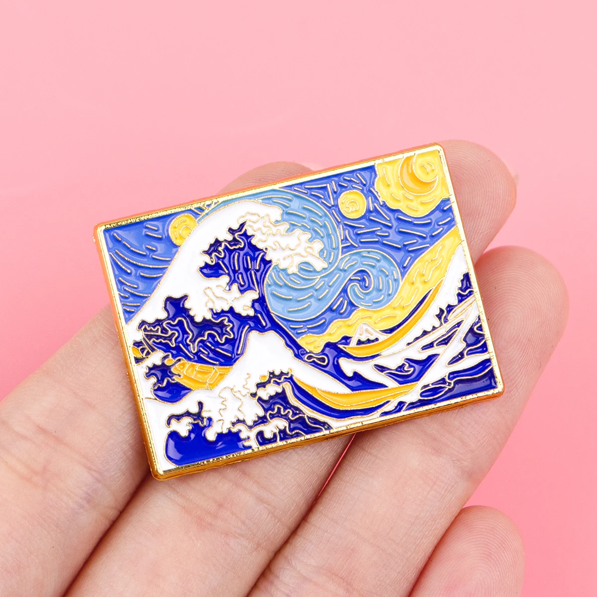 اليابانية موجة الفن المينا دبوس رومانسية اللوحة بروش التلبيب شارة بدبوس على ظهره الملابس والاكسسوارات الأزياء والمجوهرات المشجعين هدية