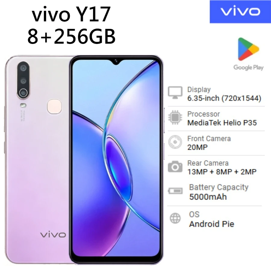 2026 Newest Global Version Vivo Y17 Factory Unlocked Dual SIM Android Cell Phone  Large Storage 6.35 Inch HD Display