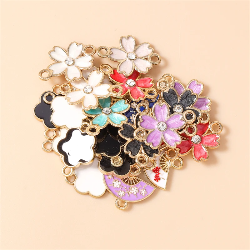 10 Stück niedliche, bunte Emaille-Blumen-Verbindungsstücke für die Schmuckherstellung, Armbänder, Halsketten, Ohrringe, DIY-Handarbeitszubehör – Detail 3