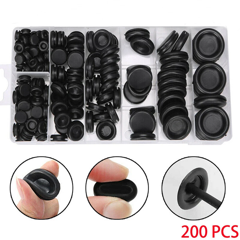 

200pcs Blanking Grommets Gasket Rubber Closed Gromet Blind Plug Bungs Dust-proof Coil Ring Single-sided Circular Ring Sets