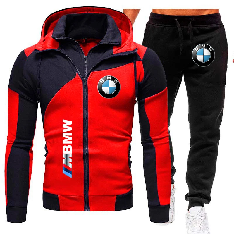 BMW Tuta con cappuccio Set da uomo BMW M Power Logo Tuta sportiva Giacca casual Felpa + Pantalone 2 pezzi Abbigliamento sportivo Autunno