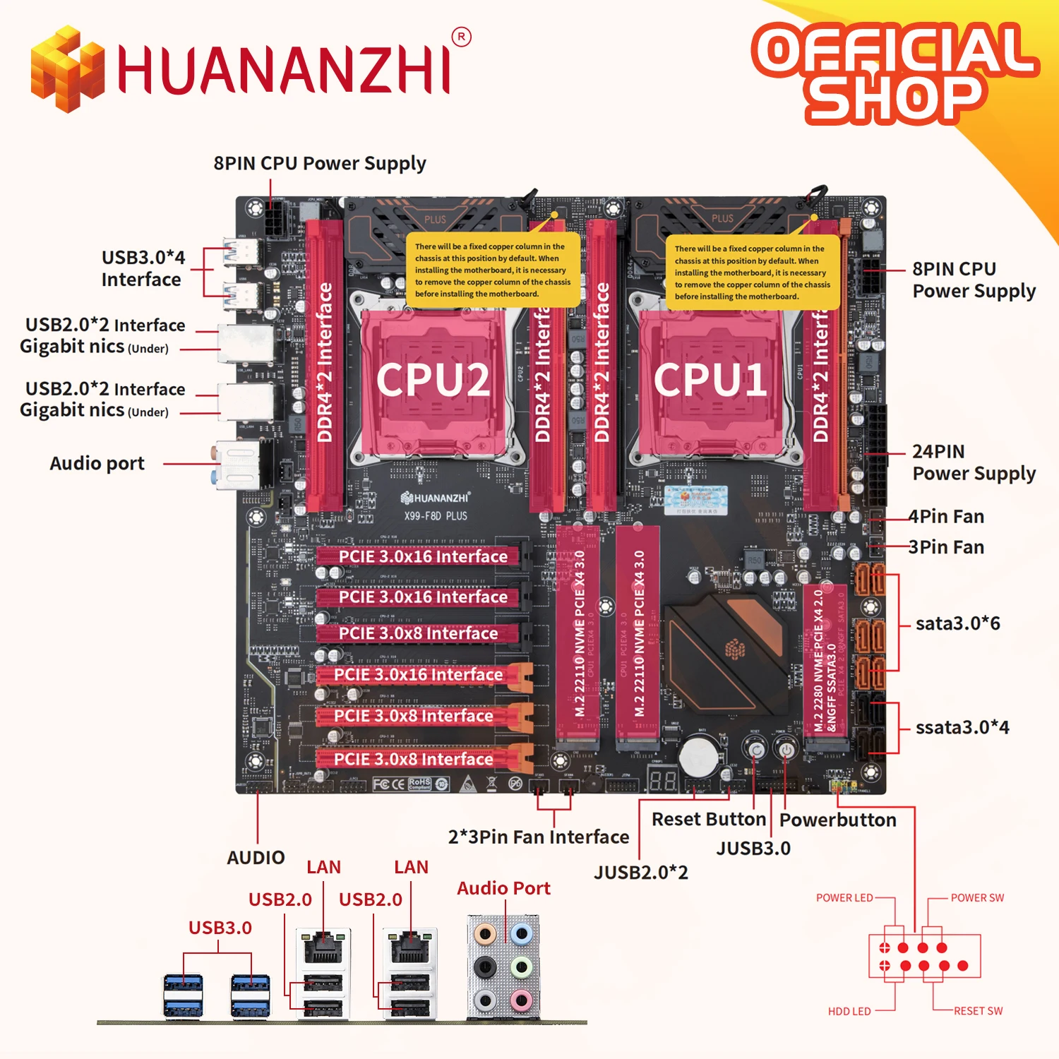 Материнская плата HUANANZHI X99 F8D PLUS LGA 2011-3 XEON X99 с комбинированным комплектом Intel XEON E5 2680 V4 *2, поддержка DDR4 RECC NON-ECC RU