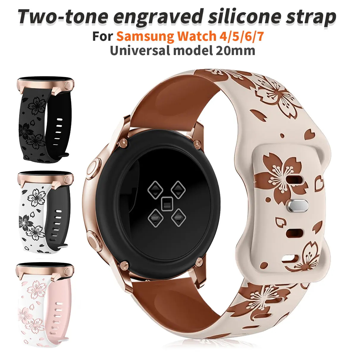 20mm Universal Flower soft silicone strap for Samsung Galaxy watch 7 6 4 5 Elegant women's wristband