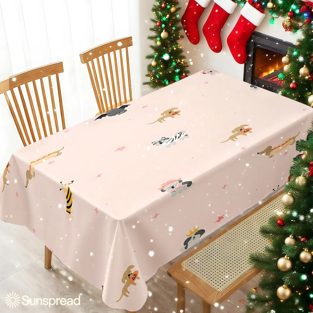 Cute Pet Parade Table Cloth Waterproof Tablecloth Spill Proof Table Cloth, Wipe Clean Table Cloth for Dining Camping