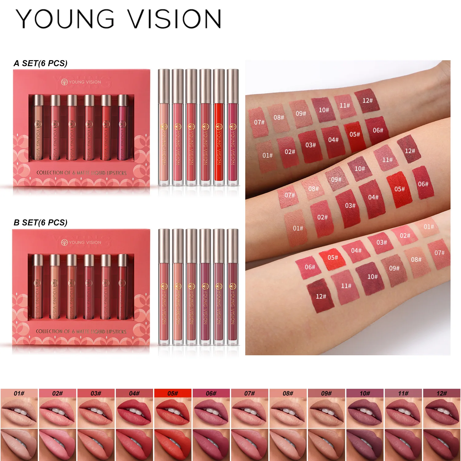 6 PCS Matte Liquid Lipstick Set Make-up Waterproof Long Lasting Cosmetics Korean Makeup Matte Lipstick