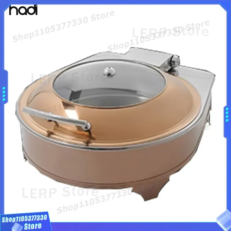 Luxury Brass Copper Hot Pot with Glass Top Electric Heating Round Ceramic Food Warmer Plate for Hotel Restaurant Supplies