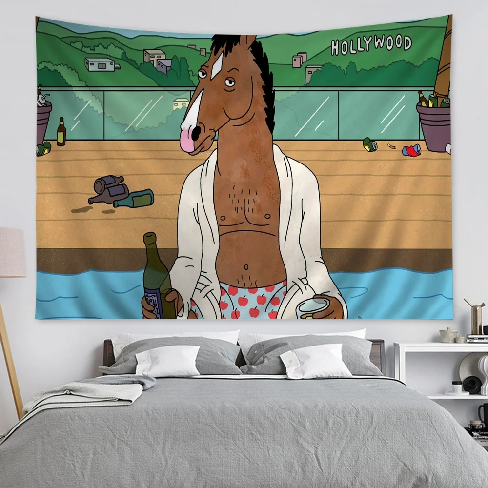 B-BoJack Funny H-Horsemans Hippie Wall Hanging Tapestries Bohemian Wall Tapestries Mandala INS Home Decor