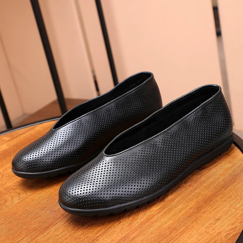 Careaymade-Handmade national style round mouth leather shoes old Beijing shoes olds casual shoes Kungfu shoes lazy shoes bigsize