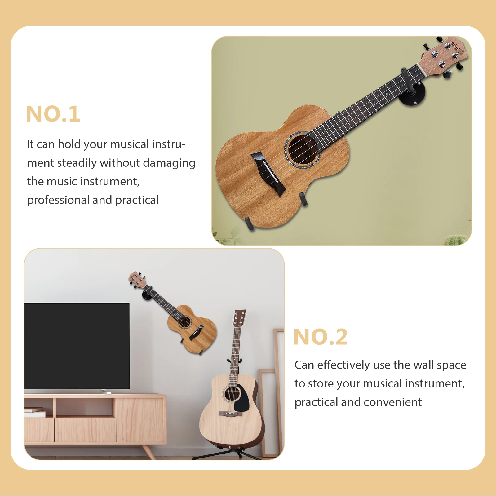 

Guitar Wall Mount Ukulele Rack Horizontal Holder Display Stand Durable Metal Material Easy Install Practical Small
