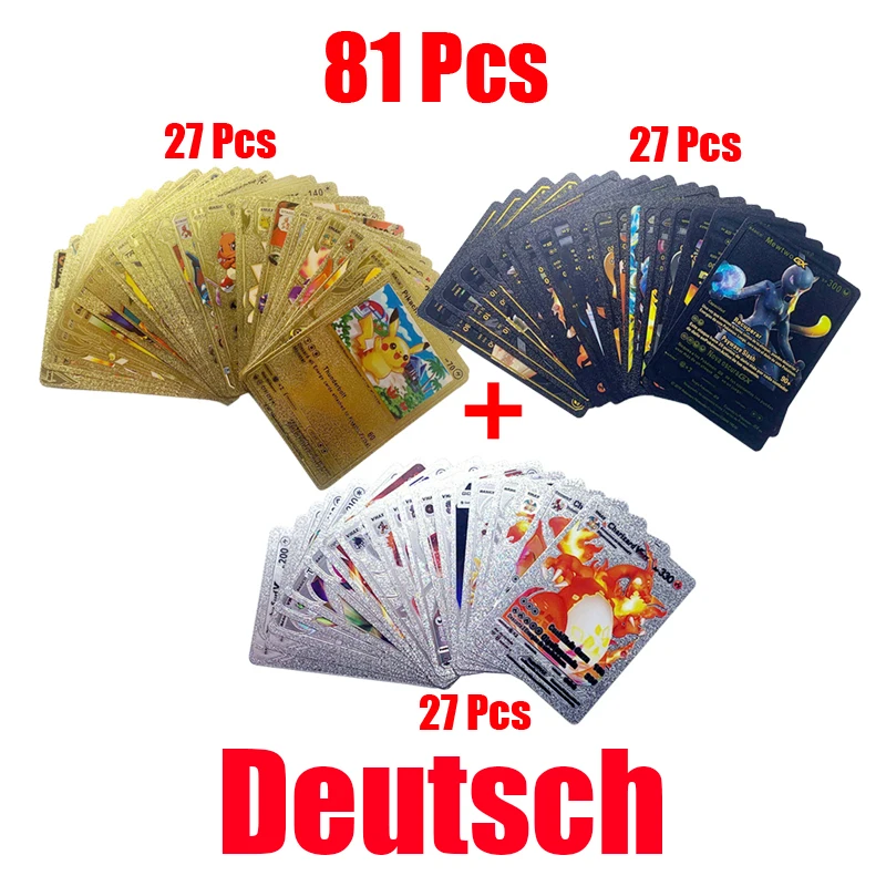 15-81pcs Pokemon Cards Rainbow Gold Silver Vmax GX Card Collection Battle Trainer Card Spanish German French Child Toy Xmas Gift