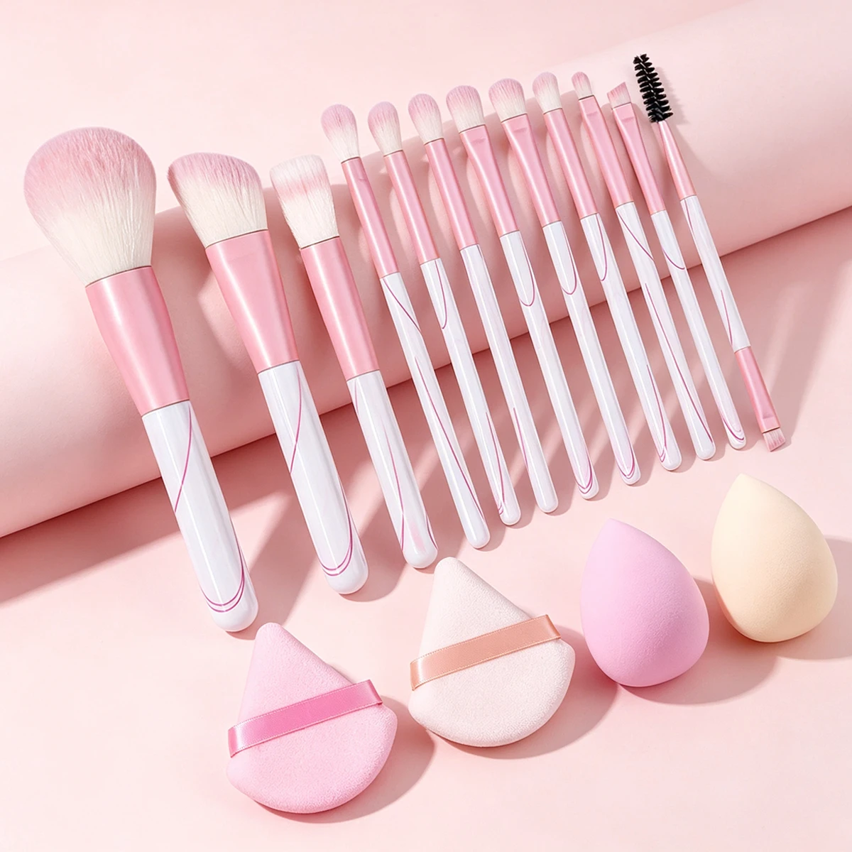 16Pcs Pink Makeup Brush Set,for Foundation, Blush, Eyeshadow, Contour, Complete Beauty Kit for Makeup Beginners