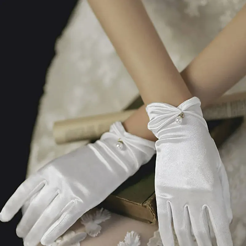 Gants complets en perles de satin pour femmes, mitaines élastiques anti-UV, gants courts, crème solaire, patients, accessoires de robe de mariée, mode