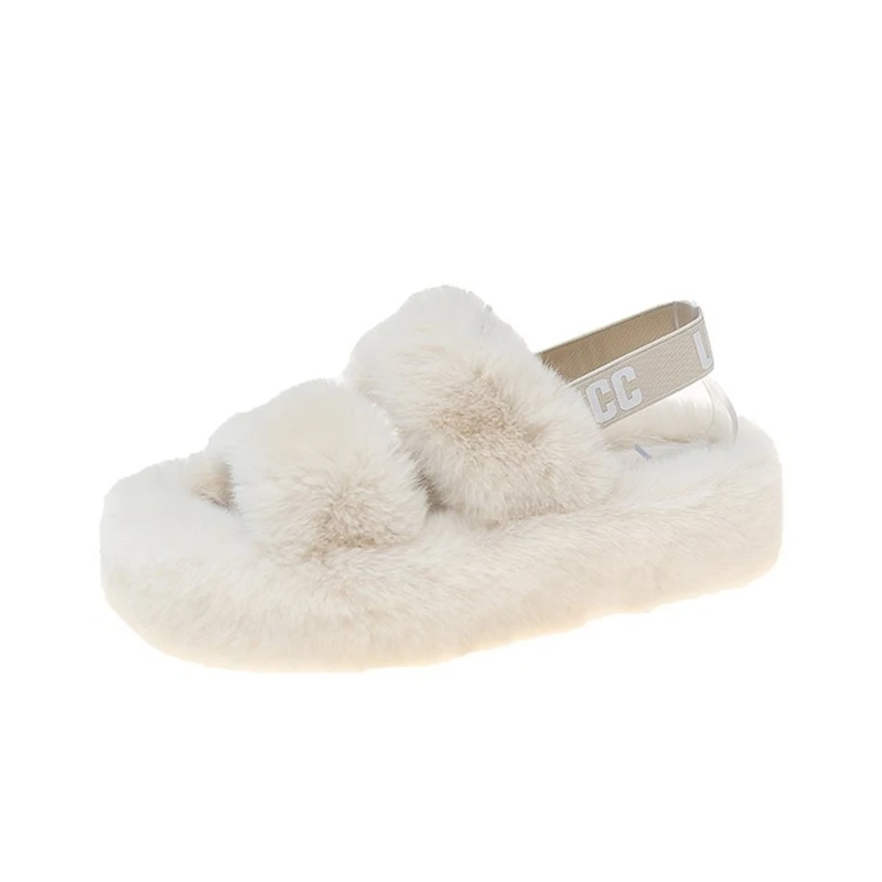 2023 Autumn/Winter New Type Slippers in Europe and America Large Size Back Strap Wearing Home Fur Slippers for Women