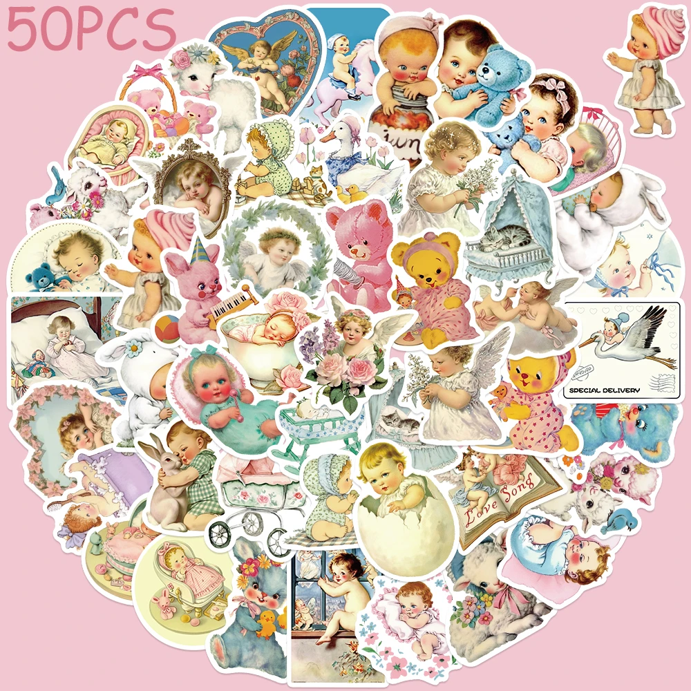 50pcs การ์ตูน VINTAGE เด็กสติ๊กเกอร์สําหรับโทรศัพท์สมุดภาพสเก็ตบอร์ดกีตาร์หมวกกันน็อก DIY ความงามสติกเกอร์กันน้ํา