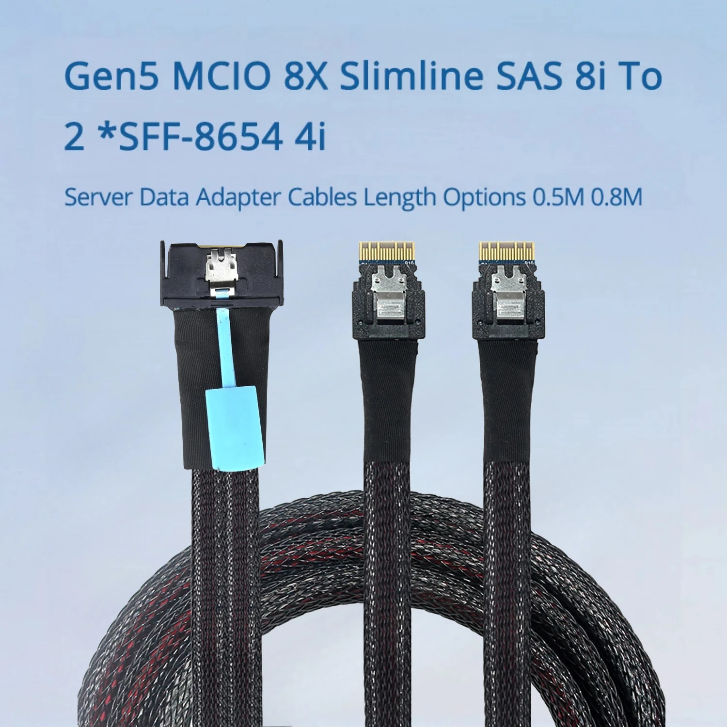 

Gen5 MCIO 8X Slimline SAS 8i To 2 Ports Dual SFF-8654 4i Cable PCIE 5.0 Server High-Speed Data Cable 50cm Converter Adapter Wire