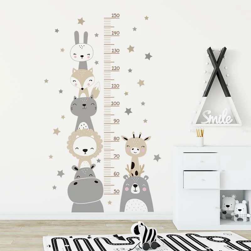 

Cartoon Smile Animals Bear Lion Deer Hippo Stars Height Ruller Wall Stickers for Kids Room Boy Girl Room Nursery Wall Decals pvc