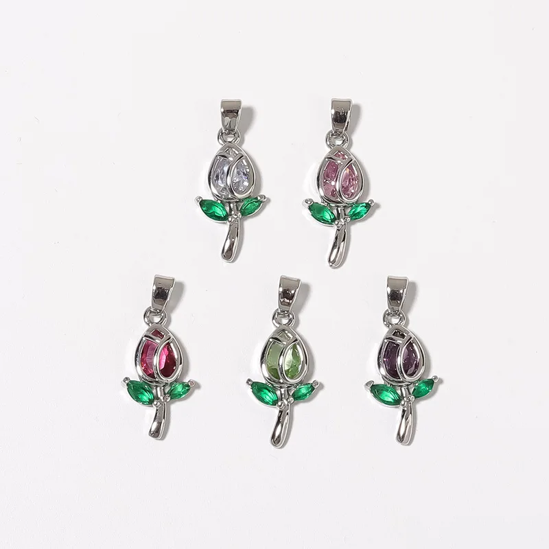 20pcs/ Set New Elegant Tulip Pendant Fashionable Women's Flower Micro inlaid Diamond Handmade Jewelry Making Accessories